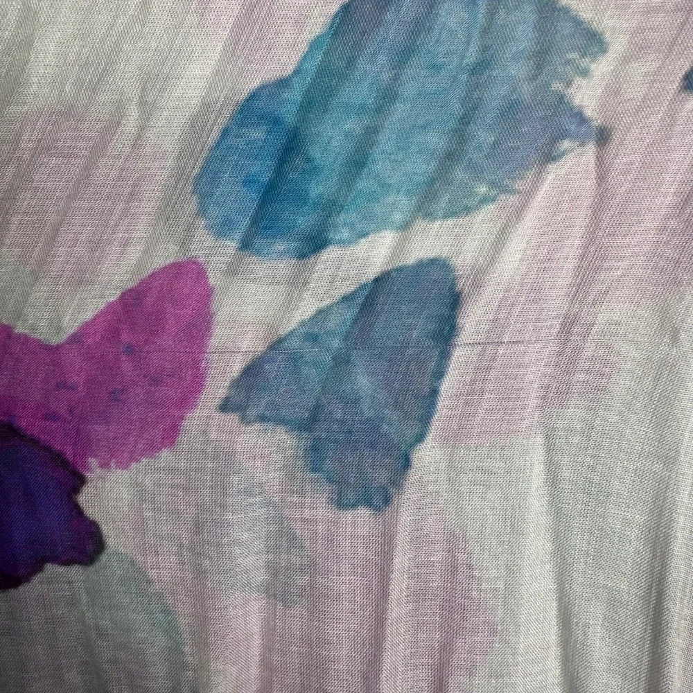 Emporio Armani vintage Floral Watercolor Scarf‎ Purple Blue White Logo Print